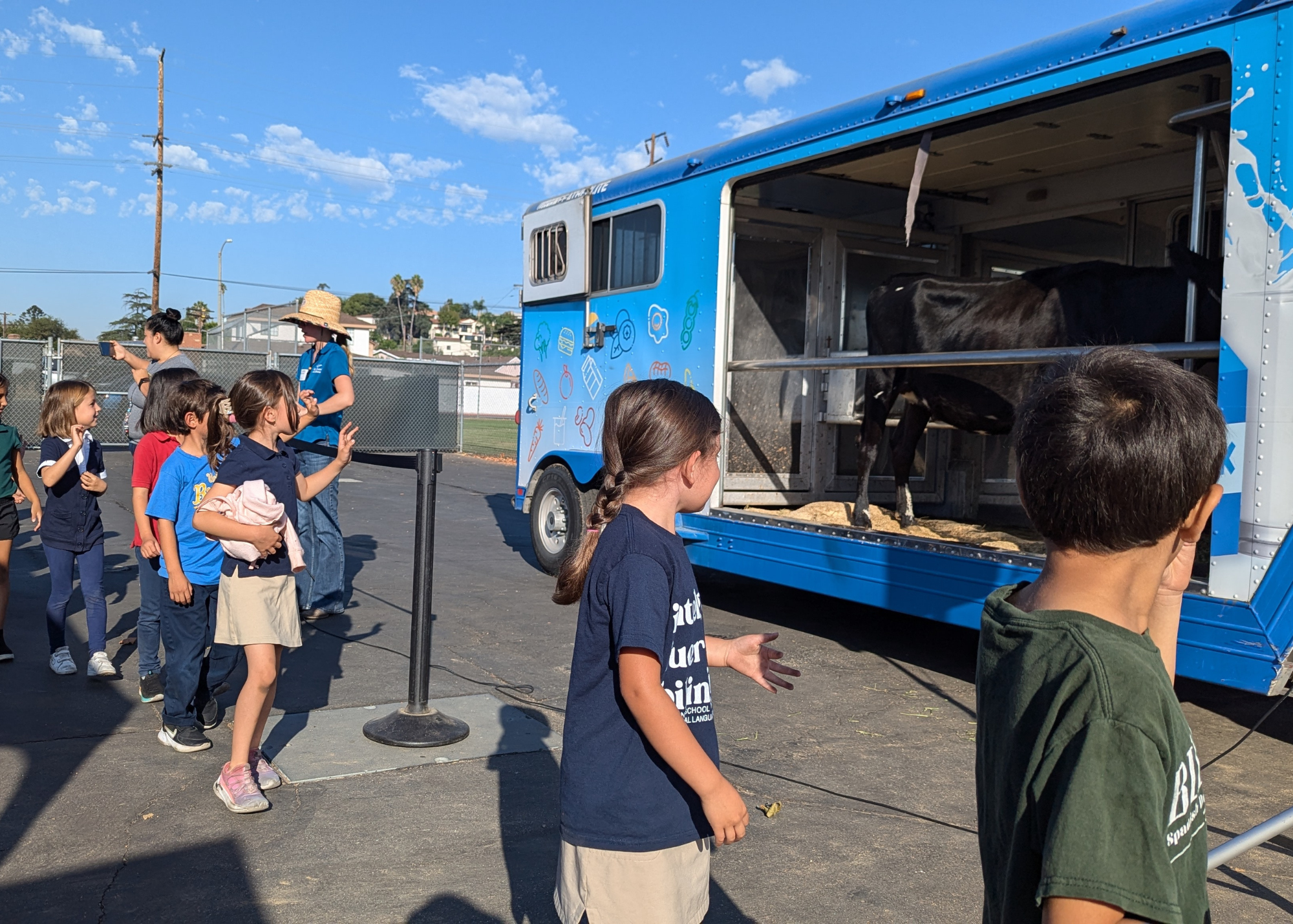 AUSD students had a chance to get up close and personal with the star of the Mobile Dairy Classroom — the cow!