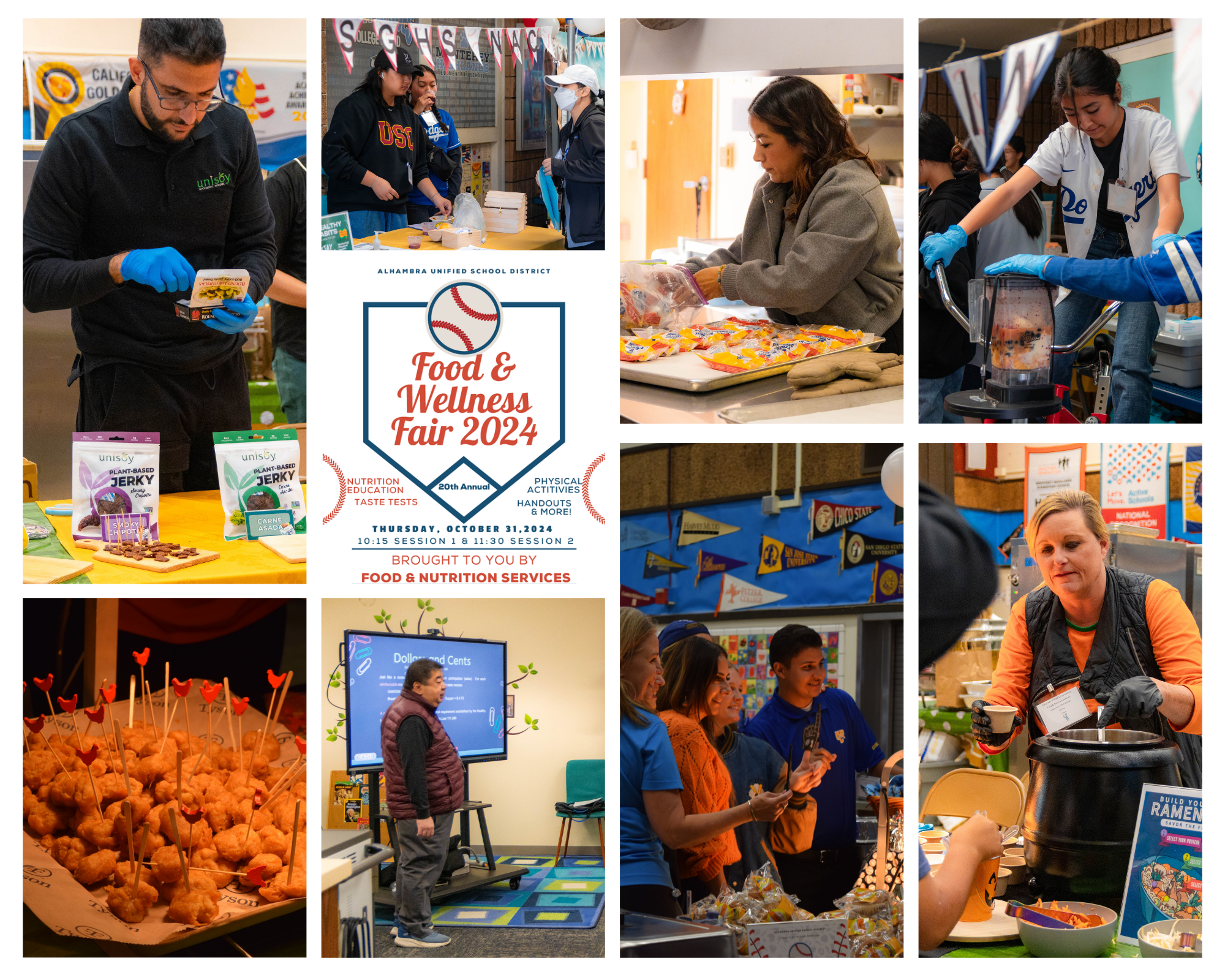 Participants in this year’s baseball-themed Food and Wellness Fair had a great time visiting the mini farmers market, learning about school meals, and sampling possible new menu items. (Photos: Suna Kwan & Grant Sapcharoenlert, AUSD Communications Interns )