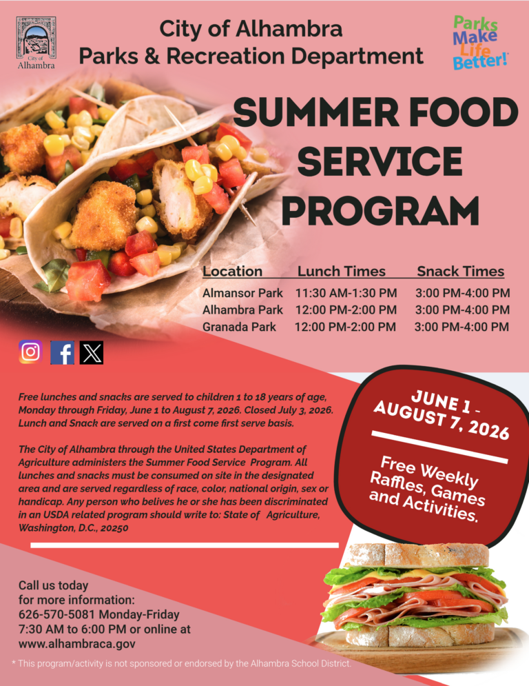 City of Alhambra to Provide Free and Healthy Summer Meals to Local Youth
